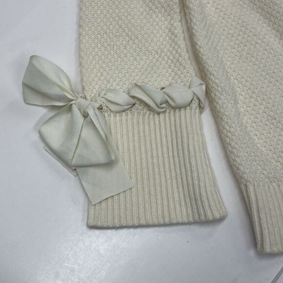 Talbots MP Lambswool Blend Ivory Pullover Sweater Ribbon Bow Sleeved Artsy - Picture 7 of 12